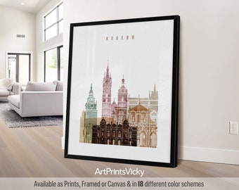 Krakow print, poster wall art, Poland cityscape, Travel poster, City print, Travel gifts, Office decor | ArtPrintsVicky