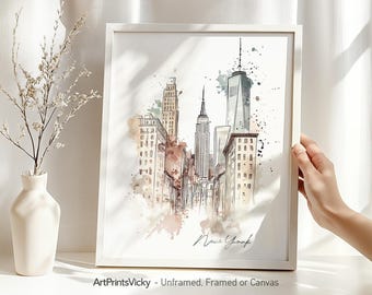 New York City skyline wall art print | New York poster drawing | Iconic NYC Architecture Illustrations | ArtPrintsVicky