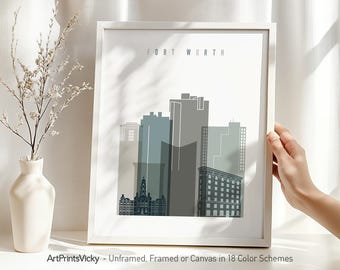 Fort Worth Print, Poster Skyline, Travel Decor, Personalised City Print | ArtPrintsVicky
