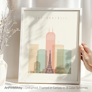 Indianapolis Minimalist Skyline Poster in Warm Pastels, Vertical, Framed, Unframed or Canvas | ArtPrintsVicky