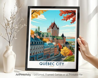 Quebec City Travel Print – Canada, Quebec Skyline Poster, Wall Art Home Decor, Wall Hanging City Art, Housewarming Gift
