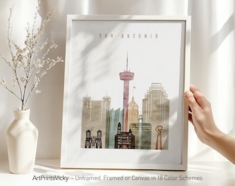San Antonio art print, San Antonio skyline, San Antonio watercolor poster, Wall art, City print, home decor, Travel gift | ArtPrintsVicky