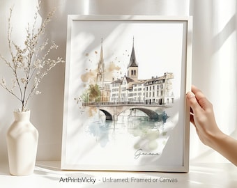 Geneva poster | Geneva wall art print | Geneva Switzerland skyline Illustration | Modern home and office travel decor | ArtPrintsVicky