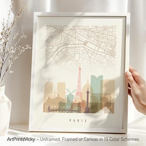 Poster plan et horizon de Paris dans des tons pastels chauds | Impressions artistiquesVicky
