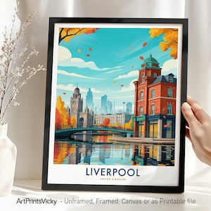 Liverpool Travel Print – England, Liverpool Poster Illustration, UK Cityscape Home Office Decor or Gift