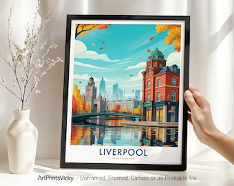 Liverpool Travel Print – England, Liverpool Poster Illustration, UK Cityscape Home Office Decor or Gift