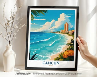 Cancun Mexico Travel Poster | Cancun Print | Caribbean Retro Wall Art for Home Decor
