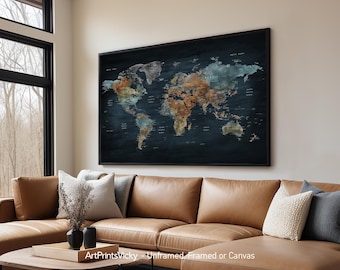 World map Wall Art Print | Map Poster Framed or Canvas | ArtPrintsVicky