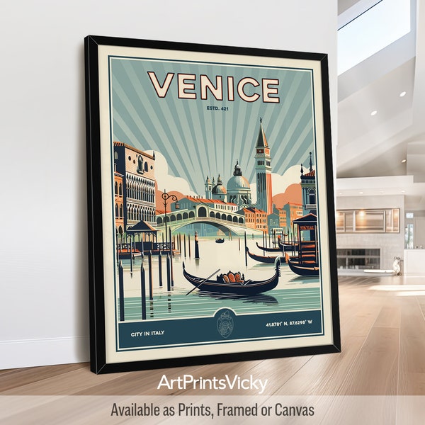 Venice print | Italy Wall Art Poster in Retro Style | Travel Gifts | Decor for Home and Office | Personalised Gift