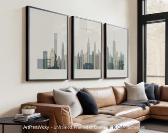 New York City 3 Piece Wall Art Prints, New York Skyline Poster Set | ArtPrintsVicky