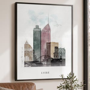 Liege Wall Art Poster, Belgium Cityscape Prints, Travel Gifts image 1