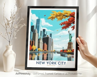 New York Travel Poster, Manhattan Skyline Art Print, NYC Wall Art, Wall Hanging Home Decor, Housewarming Gift