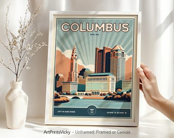 Columbus Ohio Art | Travel Poster in Retro Style | Wall Art Print | Home Decor & Office | Personalised Gift | ArtPrintsVicky