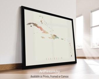 Caribbean map poster print | Personalised gifts wall art | Decor for home and office | ArtPrintsVicky