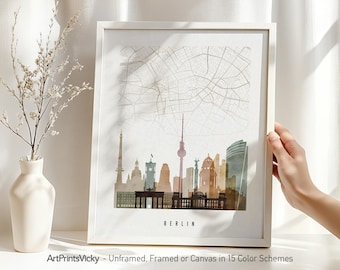 Berlin Map Poster - City Map & Skyline Print | ArtPrintsVicky