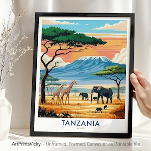 Tanzania Travel Print, Kilimanjaro Poster, African landscape wall art, Home decor, Safari print, Housewarming gift