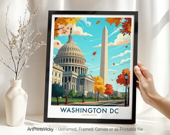 Washington DC Travel Poster | US Capital Print | Retro Wall Art Home Decor