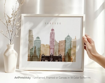 Bangkok print, poster wall art, Thailand cityscape, Travel poster, City print, Travel gifts, Office decor | ArtPrintsVicky