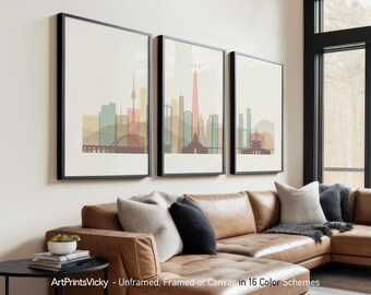 Seoul 3 Piece Wall Art Prints, Seoul Skyline Poster Set | ArtPrintsVicky