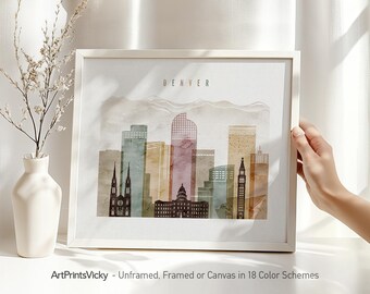 Denver poster, Denver skyline watercolor print, Travel decor, Wall art, Gift, Colorado, City art, Home Decor, ArtPrintsVicky