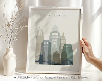 Cincinnati Print, Poster Skyline, Travel Decor, Lime Cream wall art print decor for Home and Office | ArtPrintsVicky