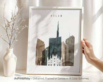 Milan Watercolor Poster, Skyline Print, Travel Decor for Homes, Offices, and Unique Travel Gifts | ArtPrintsVicky