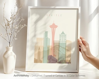 Seattle Wall Art Print, Skyline Poster, Cityscape Travel Decor