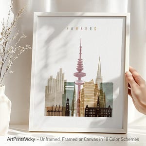 Hamburg Skyline Watercolor Art Print: Cityscape Poster, Travel Gift
