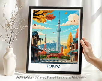 Tokyo Japan Travel Poster | Tokyo Skyline Print | Mount Fuji Wall Art | Retro Home Decor | Tokyo City Art
