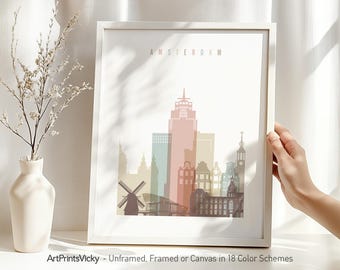 Amsterdam Skyline Wall Art Poster Framed, Unframed or Canvas in 18 Colour Schemes