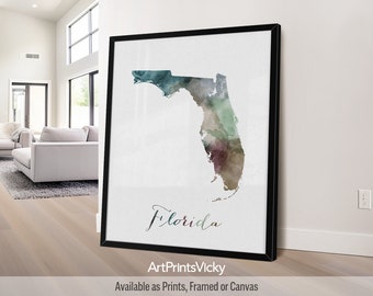 Florida map poster print | Personalised gifts wall art | Decor for home and office | ArtPrintsVicky