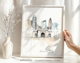 Kansas City print | Kansas City wall art poster drawing| Skyline watercolor | Home and office decor | ArtPrintsVicky