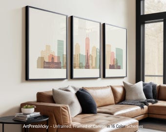 Indianapolis 3 Piece Wall Art Prints, Indianapolis Skyline Poster Set | ArtPrintsVicky