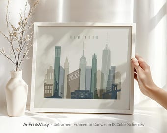 New York Cityscape Wall Art Poster Framed, Unframed or Canvas in 18 Colour Schemes