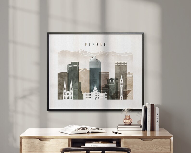 Denver Skyline Denver Wall Art Print Travel Poster Etsy