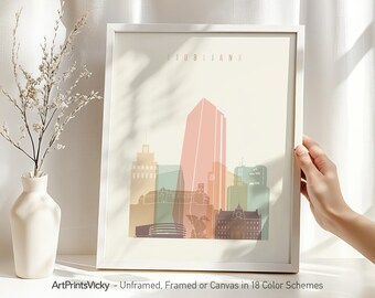 Ljubljana poster, wall art print, Slovenia cityscape, Travel poster, City print, Travel gifts, Office decor | ArtPrintsVicky