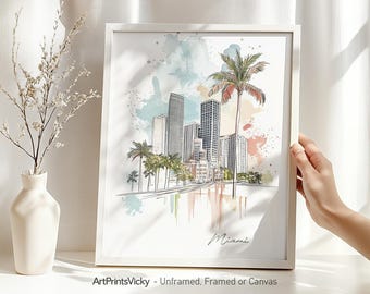 Miami city prints | Miami poster drawing | Miami skyline Illustration | Wall art for Home and office decor | ArtPrintsVicky