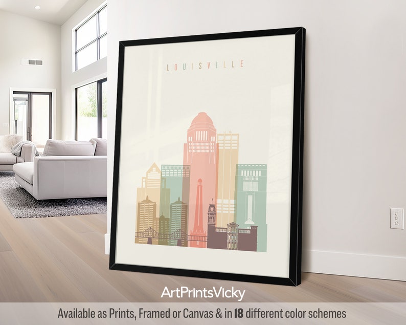 Louisville Modern Wall Print in Warm Pastels, Vertical, Framed, Unframed or Canvas | ArtPrintsVicky