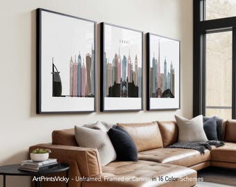 Dubai 3 Piece Wall Art Prints, Dubai Skyline Poster Set | ArtPrintsVicky
