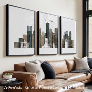 Houston 3 Piece Wall Art Prints, Houston Skyline Poster Set | ArtPrintsVicky