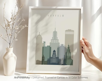 Buffalo NY Wall Art Print, Buffalo NY Poster Skyline, Lime Cream wall art print decor for home and office | ArtPrintsVicky