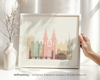 Prague Cityscape Wall Art Poster Framed, Unframed or Canvas in 18 Colour Schemes