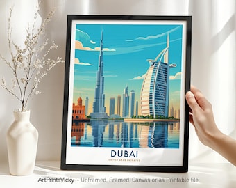 Dubai Travel Print - UAE, Dubai Skyline Poster, Cityscape Wall Art for Home Office Decor, Wall Hanging City Art, Housewarming Gift