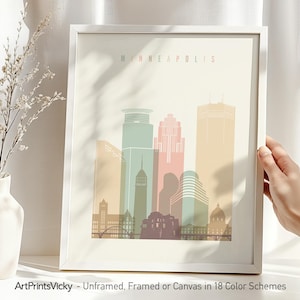 Minneapolis Wall Posters, Minnesota Skyline Art Prints, USA Travel Gifts