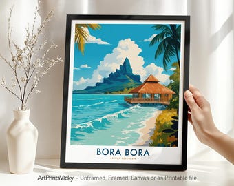 Bora Bora Travel Poster, French Polynesia Bora Bora Print, Tropical Wall Art Home Decor