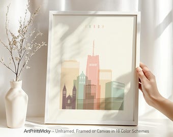 Akron Ohio Art Print | Poster Skyline in Warm Pastels | ArtPrintsVicky