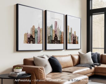 Melbourne 3 Piece Wall Art Prints, Melbourne Skyline Poster Set | ArtPrintsVicky