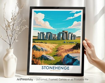 Stonehenge England Travel Print, Wall Art Poster Illustration, UK Landmark Art for Home Decor or Gift