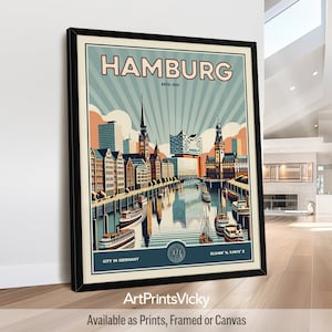 Hamburg poster | Hamburg Germany Print Wall Art in Retro Style | Travel Gifts | Customised Prints