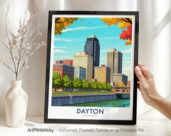 Dayton Ohio Travel Poster | Dayton Skyline Print | United States City Wall Art for Home Office Decor or Gift